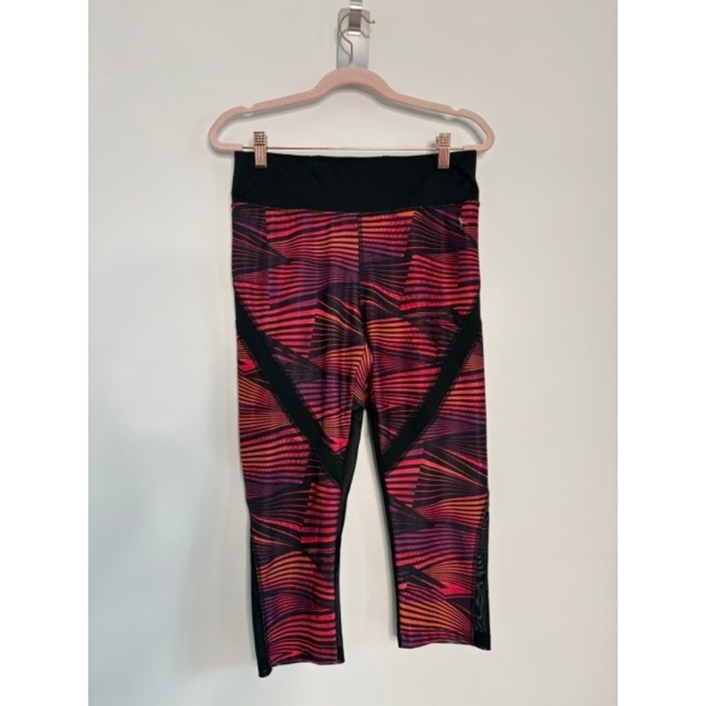 Danskin Now‎ Womens Abstract Print Mesh Panel Crop Leggings Red Orange M